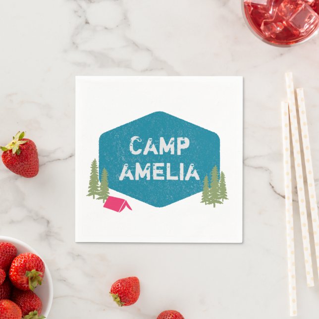 Einzigartiger personalisierter Camp-Name Geburtsta Serviette (Beispiel)