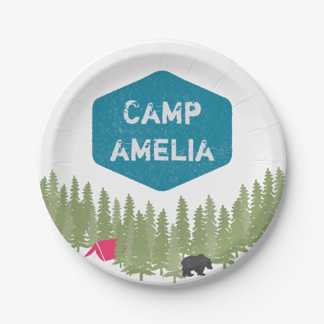 Einzigartiger Personalisierter Campingname Geburts Pappteller (Vorderseite)