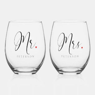 Einzigartiger Personalisierter Mr. & Mrs Rustic We Weinglas Ohne Stiel
