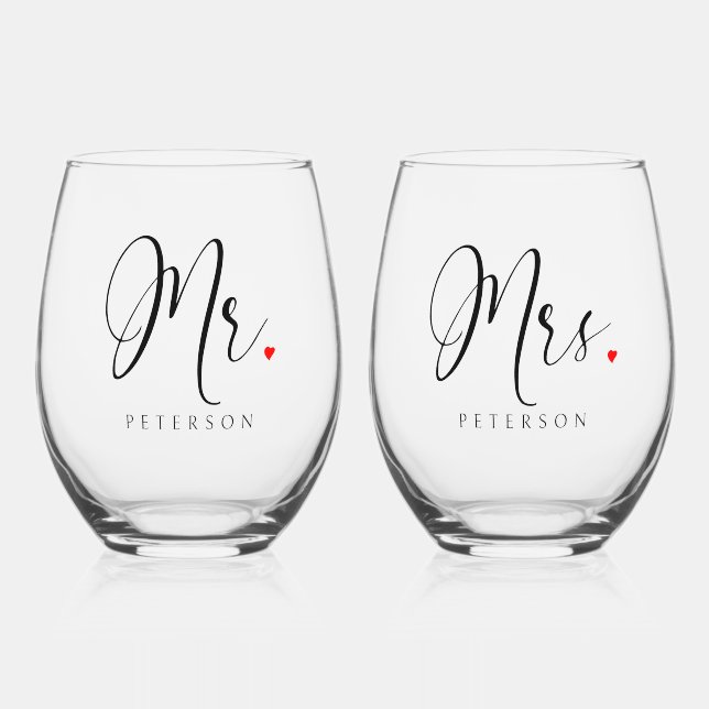 Einzigartiger Personalisierter Mr. & Mrs Rustic We Weinglas Ohne Stiel (Vorderseite)