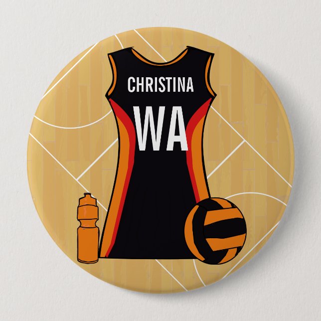 Einzigartiger Personalisierter Netball Button (Vorderseite)