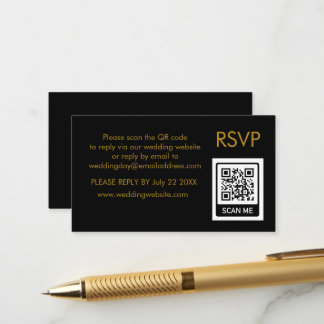 Einzigartiger QR Code schwarze Goldbriefe Hochzeit Begleitkarte