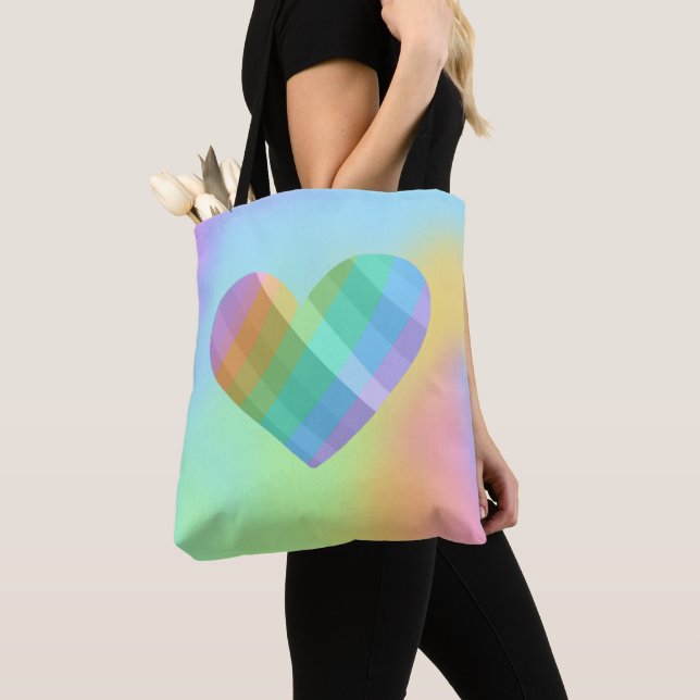 Einzigartiger Rainbow Heart Tote Bag Tasche (Von Nahem)