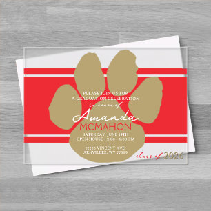 Einzigartiger Red & Bronze Gold Abschluss Pawprint Acryleinladungen