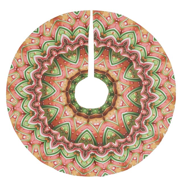 Einzigartiger Rosa Grüner Weihnachtsbaumrock Polyester Weihnachtsbaumdecke (Vorderseite)