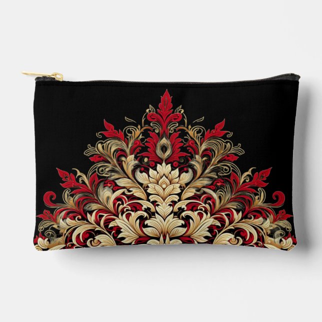 Einzigartiger Rot-Gold- und Black-Damaskus-Stil Zubehörtasche (Vorderseite)