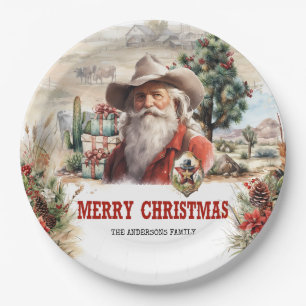 Einzigartiger Santa Western mit Sheriffs Abzeichen Pappteller