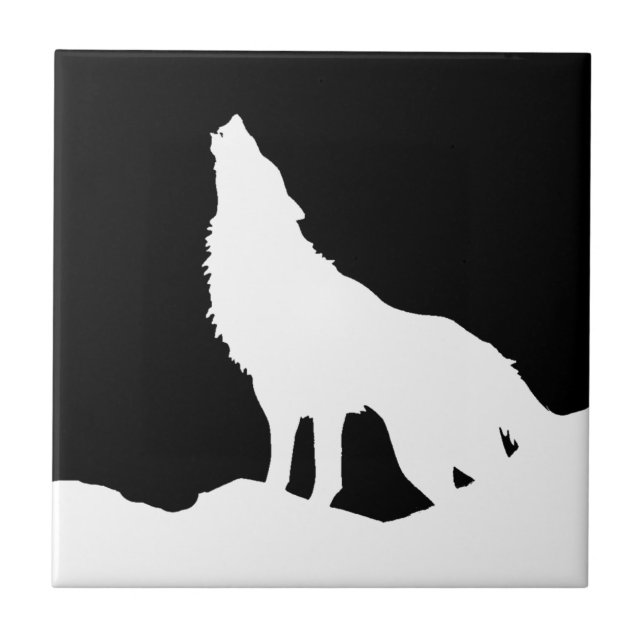 Einzigartiger Schwarz-Weiß-Pop Art Wolf Fliese (Vorderseite)