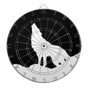 Einzigartiger Schwarz-Weiß-Pop Art Wolf Silhouette Dartscheibe