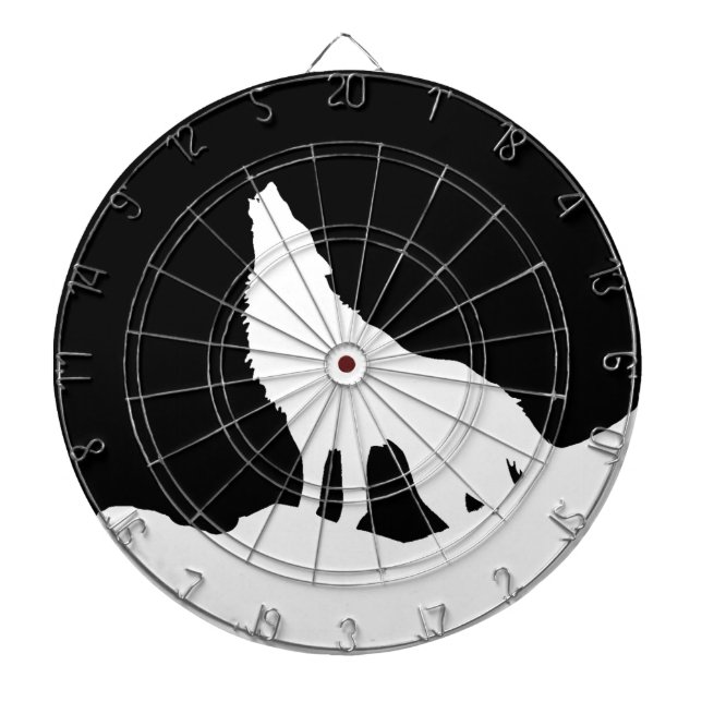 Einzigartiger Schwarz-Weiß-Pop Art Wolf Silhouette Dartscheibe (vorne)