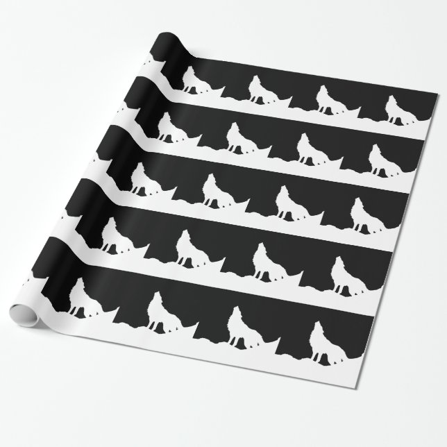 Einzigartiger Schwarz-Weiß-Pop Art Wolf Silhouette Geschenkpapier (Ungerollt)