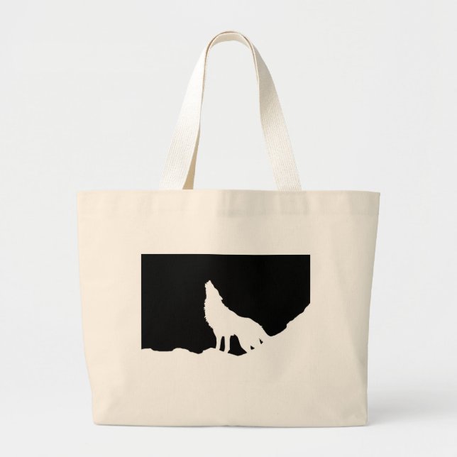 Einzigartiger Schwarz-Weiß-Pop Art Wolf Silhouette Jumbo Stoffbeutel (Vorne)