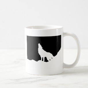 Einzigartiger Schwarz-Weiß-Pop Art Wolf Silhouette Kaffeetasse