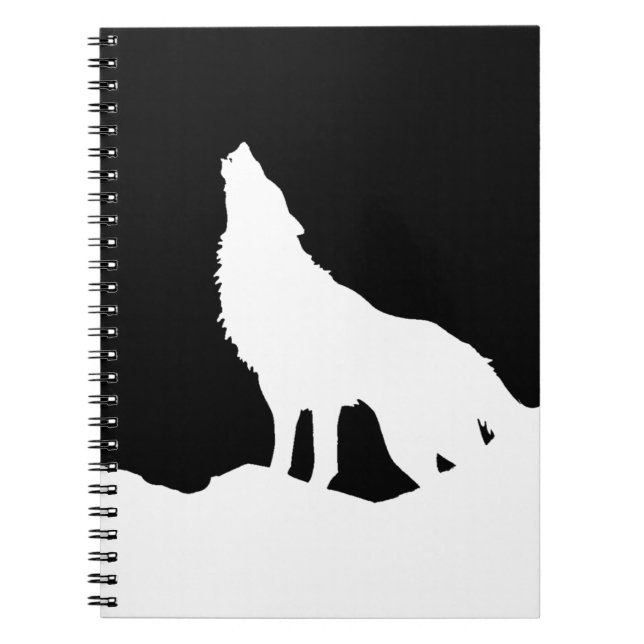 Einzigartiger Schwarz-Weiß-Pop Art Wolf Silhouette Notizblock (Vorderseite)
