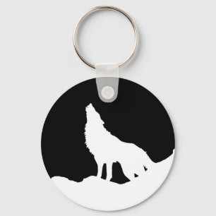Einzigartiger Schwarz-Weiß-Pop Art Wolf Silhouette Schlüsselanhänger