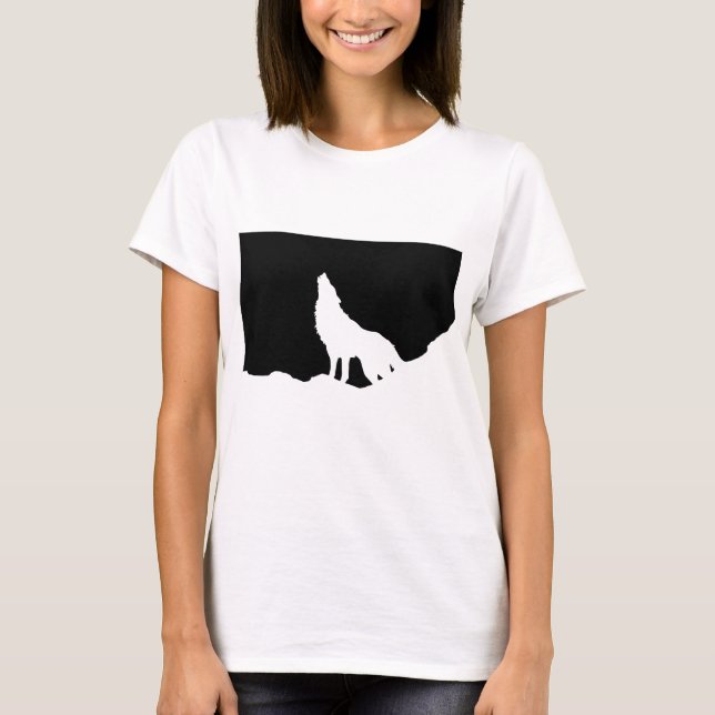 Einzigartiger Schwarz-Weiß-Pop Art Wolf Silhouette T-Shirt (Vorderseite)