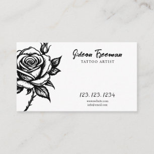 Einzigartiger Schwarz-Weiß-Rose-Tattoo-Künstler Visitenkarte