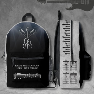 Einzigartiger schwarzer und grauer Rock Gitarre Tr Bedruckter Rucksack