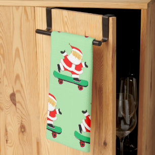 Einzigartiger Skateboarding-Weihnachtsmann Geschirrtuch