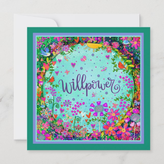 Einzigartiger Spaß Whimsical Birds Floral Willpowe Karte (Vorderseite)