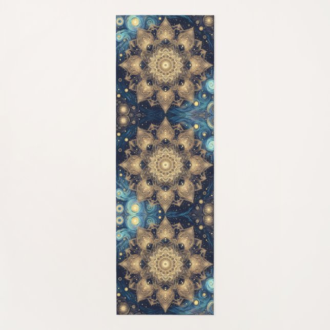Einzigartiger Starry Night Nebula Gold Mandala Art Yogamatte (Vorderseite)
