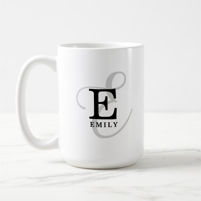 Einzigartiger Stilname und Monogramm-Typografie Kaffeetasse (Links)