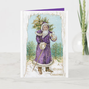 Einzigartiger Vintager Weihnachtsmann im Lila! Wei Feiertagskarte