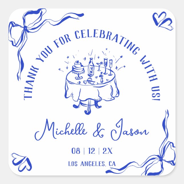 Einzigartiger Whimsical Hand Drawn Französischer B Quadratischer Aufkleber (Vorderseite)