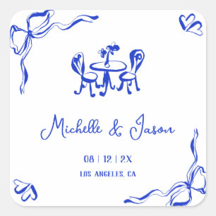 Einzigartiger Whimsical Quirky Blue Hand gezeichne Quadratischer Aufkleber