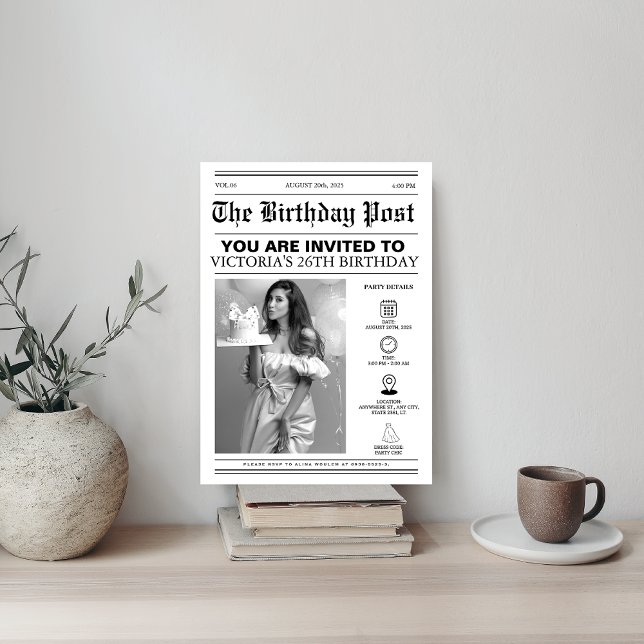 Einzigartiges 26. Geburtstagsparty Newspaper Cover Einladung (Von Creator hochgeladen)