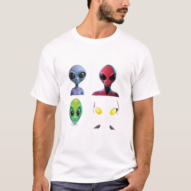 Einzigartiges 3D-Alien-Design T-Shirt (Vorderseite)