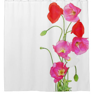 Einzigartiges Aquarell-rote rosa weiße Mohnblumen Duschvorhang