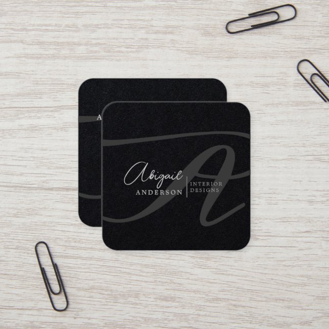 Einzigartiges Berufliches Premium Black Monogram S Quadratische Visitenkarte (Vorderseite/Rückseite Beispiel)