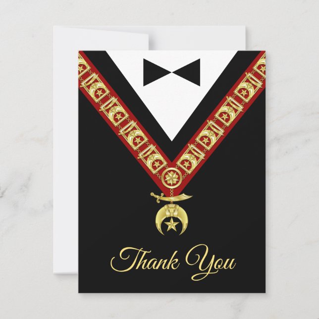 Einzigartiges Black Tuxedo Gold und Red Shriner Je Dankeskarte (Vorderseite)