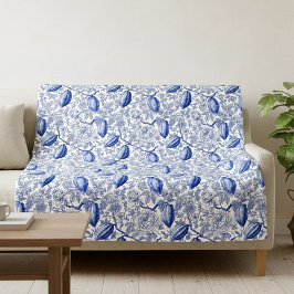 Einzigartiges Blau Toile Kakao Chic Botanisches Mu Fleecedecke