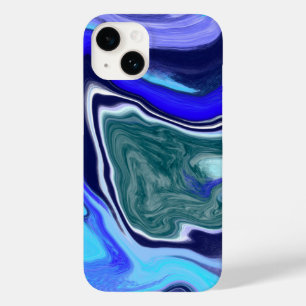 Einzigartiges Blau- und Weißmarmor-Fluid Art Case-Mate iPhone 14 Hülle