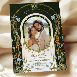 Einzigartiges blaues florales Save the Date Foto Einladung