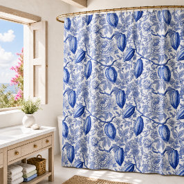 Einzigartiges blaues Toile-Kokos-Chic-Botanikmuste Duschvorhang