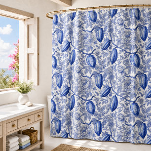 Einzigartiges blaues Toile-Kokos-Chic-Botanikmuste Duschvorhang