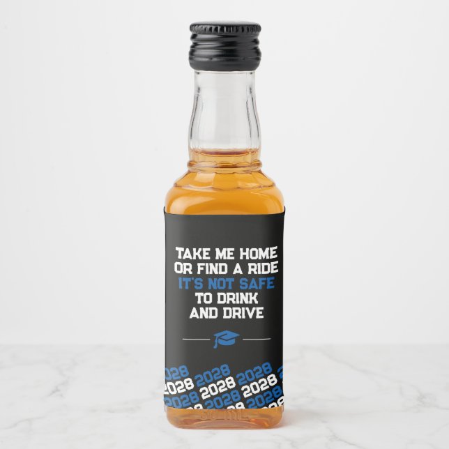 Einzigartiges Blue & Black Abschluss Mini Alkoholflaschenetikett (Vorderseite)