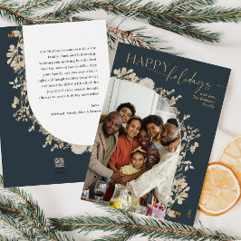 Einzigartiges Blue Gold Floral Wreath Family Foto Feiertagskarte