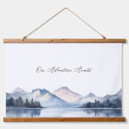 Einzigartiges Blue Mountain Watercolor Wedding Gue Wandteppich Mit Holzrahmen
