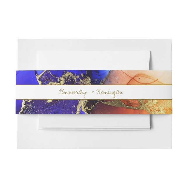 Einzigartiges Blue Orange Alcohol Ink Wedding Einladungsbanderole (Vorderseite Beispiel)
