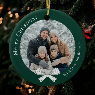Einzigartiges Bow Christmas Ball Green Foto Keramik Ornament
