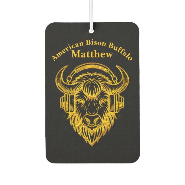 Einzigartiges Design eines Bison Wearing-Kopfhörer Autolufterfrischer (Vorderseite)