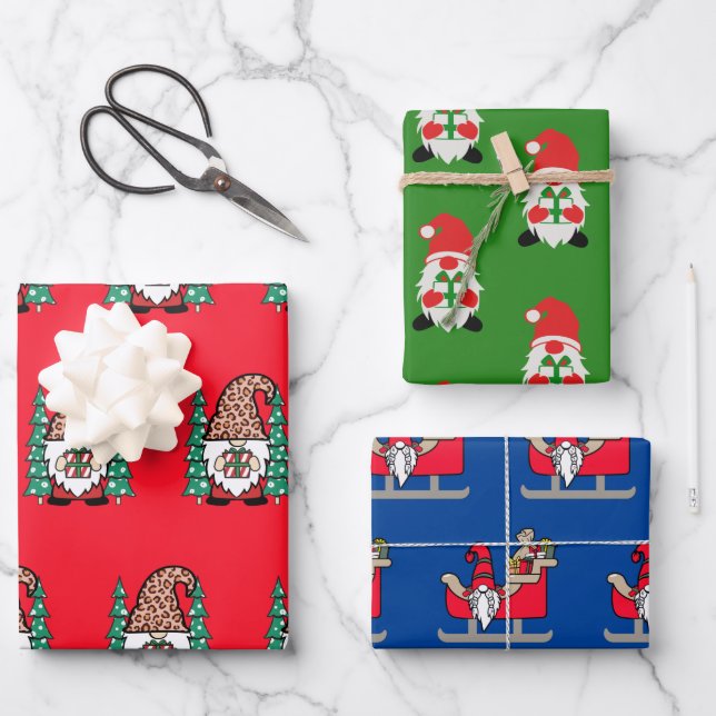 Einzigartiges Design | Weihnachtsgnomen - Geschenk Geschenkpapier Set (Vorderseite)