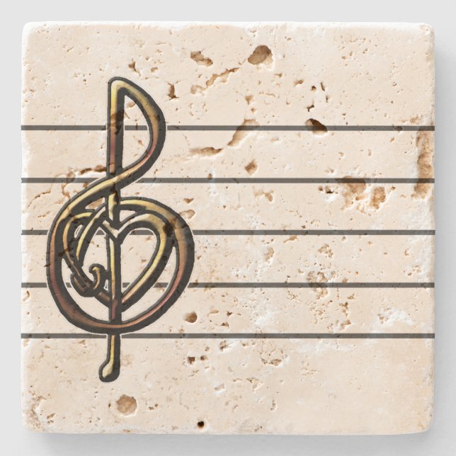 Einzigartiges dreifacher Clef-Musik-Personal Steinuntersetzer (Vorderseite)