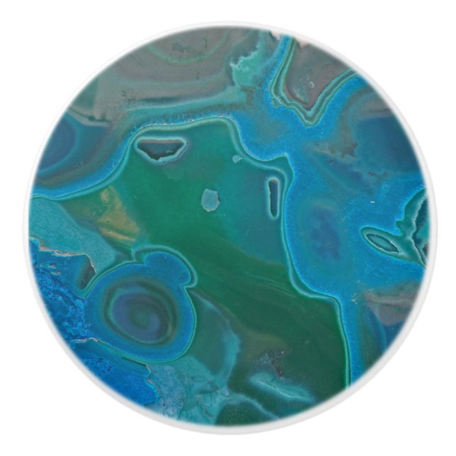 Einzigartiges Edelsteine-Swirbelblau-Kristallgem Keramikknauf (Vorderseite)