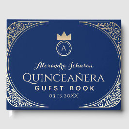 Einzigartiges Elegante Qiunceanera Royal Blue Gold Gästebuch
