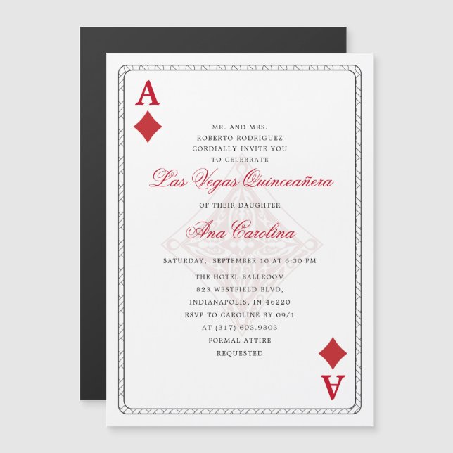 Einzigartiges Elegantes Rotes Las Vegas Casino Magneteinladung (Vorne/Hinten)
